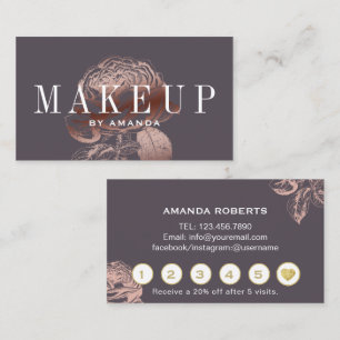 Carte De Fidélité Maquillage Artiste Rose moderne Or Floral Loyauté