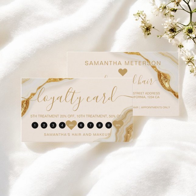 Carte De Fidélité Maquillage de marbre d'or chic de luxe 10 (Luxury Chic Gold Marble Makeup 10 Loyalty Card)