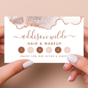 Carte De Fidélité Marbre blanc chic Agate Paillettes Or rose