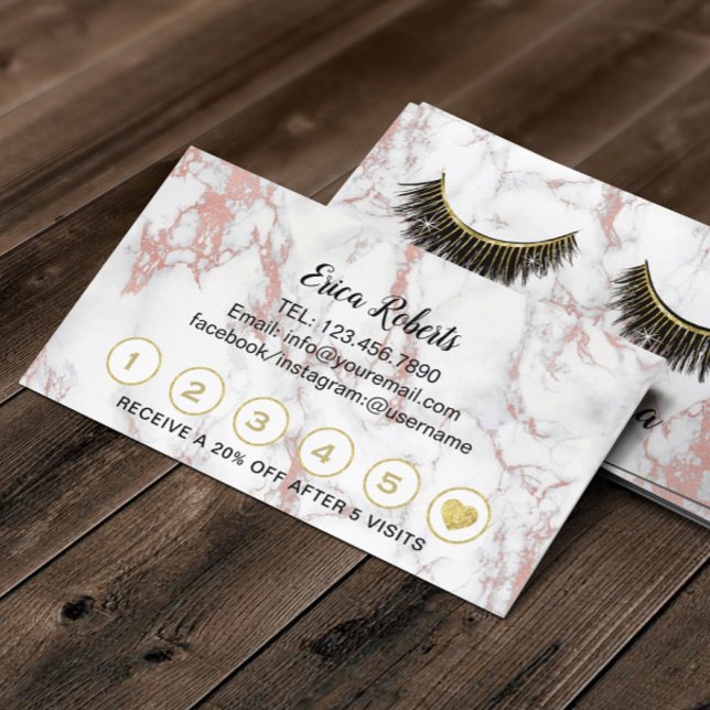 Carte De Fidélité Marbre d'or Rose Loyauté de maquillage Lashes (Créateur téléchargé)
