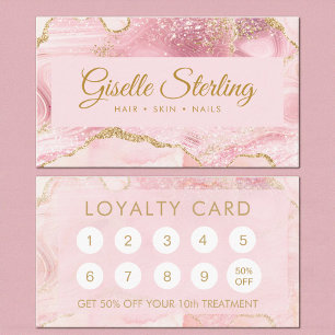 Carte De Fidélité Marbre Rose Pâle et Or Chic Agate