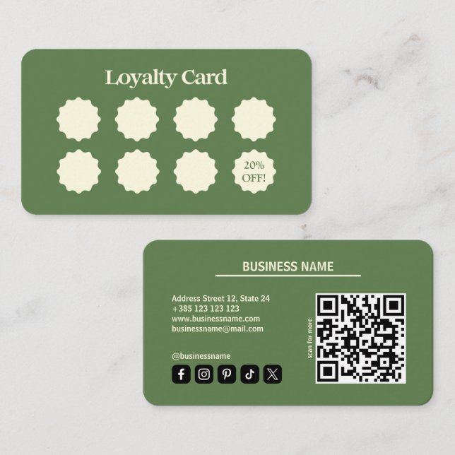 Carte de fidélité Matcha Green Modern QR Code (Devant / Derrière)
