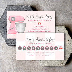 Carte De Fidélité Mélangeuse de boulangerie motif damier rose blanc