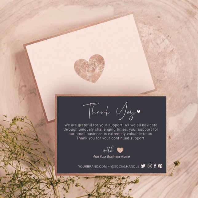 Carte De Fidélité Merci Pour Votre Rose D'Affaires Gold Heart Rose (Thank You For Your Business Rose Gold Heart Pink Loyalty Card)
