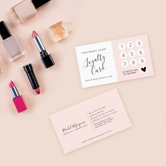 Carte De Fidélité Minimal Élégant Rose Pâle Blanc Écriture (Créateur téléchargé)