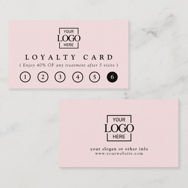 Carte De Fidélité Modern Elegant Blush Pink Business Logo Reward (Devant / Derrière)
