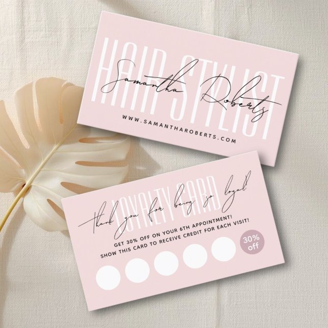 Carte De Fidélité Modern hair stylist script typography blush pink (Créateur téléchargé)