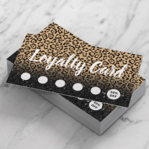 Carte De Fidélité Modern Leopard & Black Glitter Salon & Spa Loyalty
