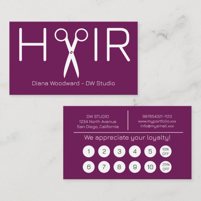 Carte De Fidélité Modern Plum Hairdresser Flat Loyalty Card (Devant / Derrière)