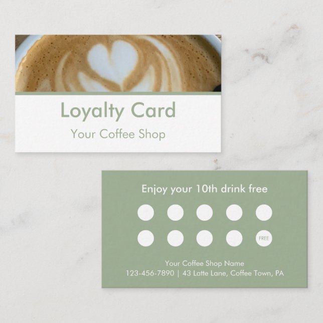Carte De Fidélité Modern Sage Green Photo Template Custom (Devant / Derrière)