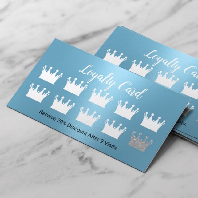 Carte De Fidélité Moderne Blue Queen Crowns Beauté Salon Spa Loyauté (Créateur téléchargé)