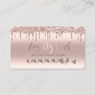 Carte De Fidélité Moderne Chic Cœur en Or Rose Paillettes Gouttes