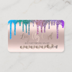 Carte De Fidélité Moderne Chic Rose Gold Cœurs Gouttes de Paillettes