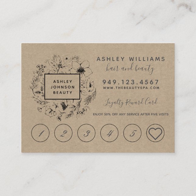 Carte de fidélité moderne Kraft Salon Botanique (Dos)