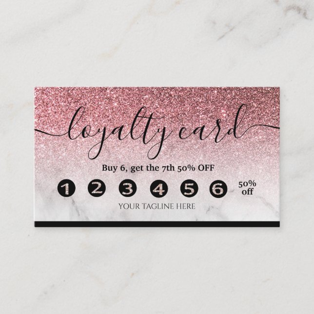 Carte de fidélité modifiable rose or parties scint (Devant)