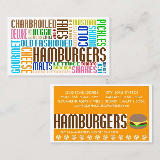 Carte De Fidélité mot hamburgers web (Devant / Derrière)