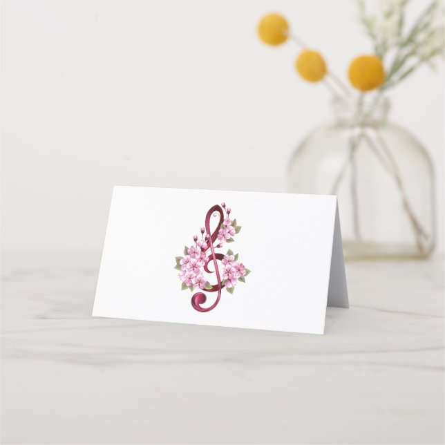 Carte De Fidélité Musical treble clef notes with sakura flowers (Devant)
