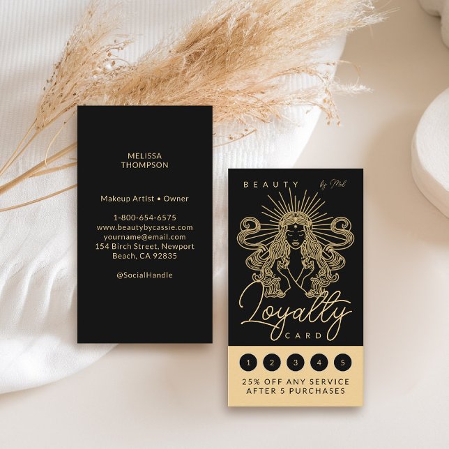 Carte De Fidélité Mystic Tarot maquillage ongles de cheveux Monogram (tarot loyalty card goddess beauty makeup hair nails lashes stylist beautician beauty wellness yoga)
