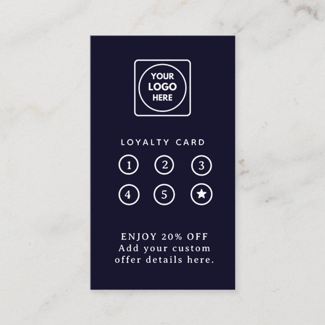 Carte De Fidélité Navy Blue Logo | Modern Business Loyalty Design (Devant)