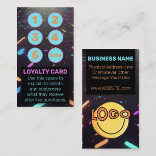 Carte De Fidélité Neon Black Punch Card Vape Head Shops Smoke Lounge