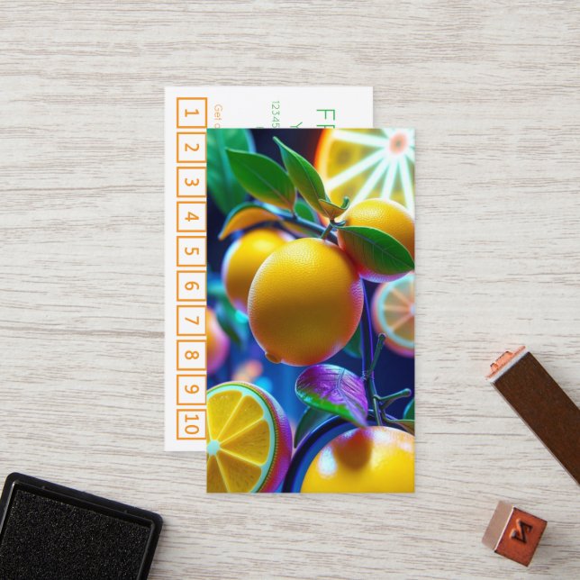 carte de fidélité Neon Citrons Limes loyalty punch (Devant/Arrière en situation)