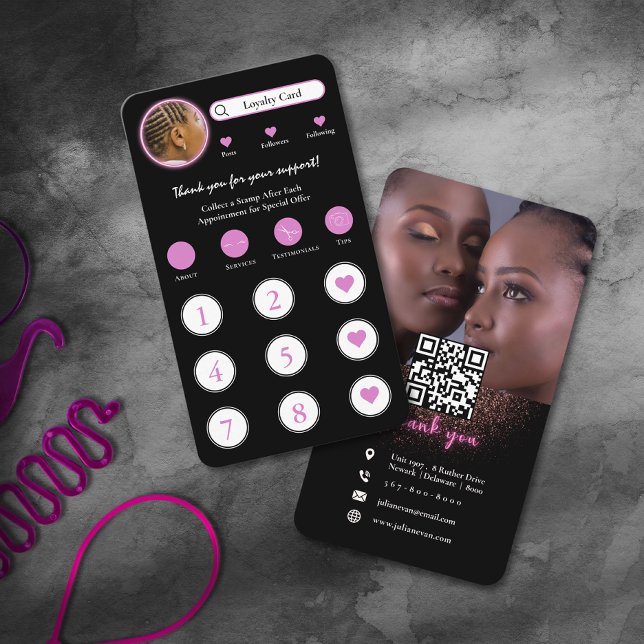 Carte de fidélité Neon Pink Instagram (Neon Pink Instagram Hair Braiding Loyalty Card)