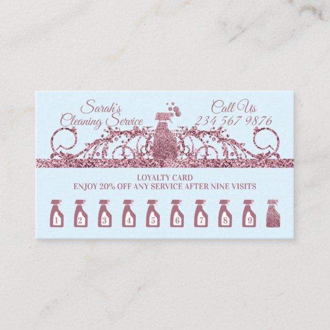Carte De Fidélité Nettoyage Maid Janitorial étincelante Ménage bleu (Devant)