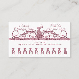 Carte De Fidélité Nettoyage rose bonne Janitorial étincelante Ménage