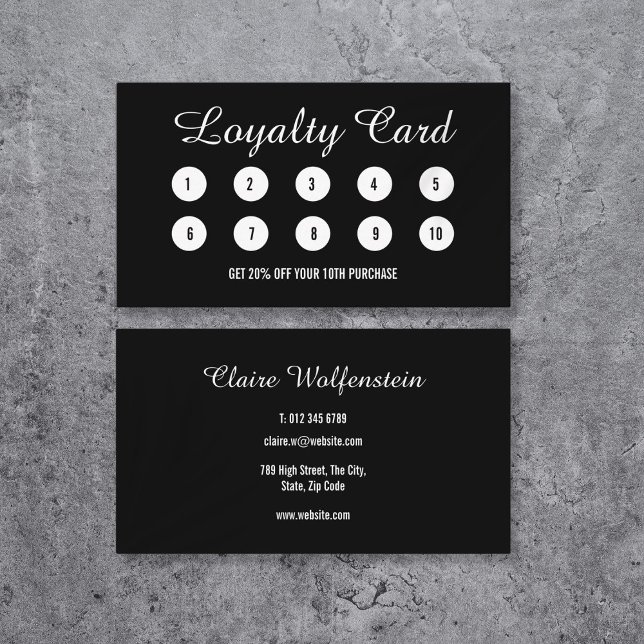 Carte de Fidélité Noir et Blanc Professionnel Mode (Modern Professional Black and White Loyalty Card)