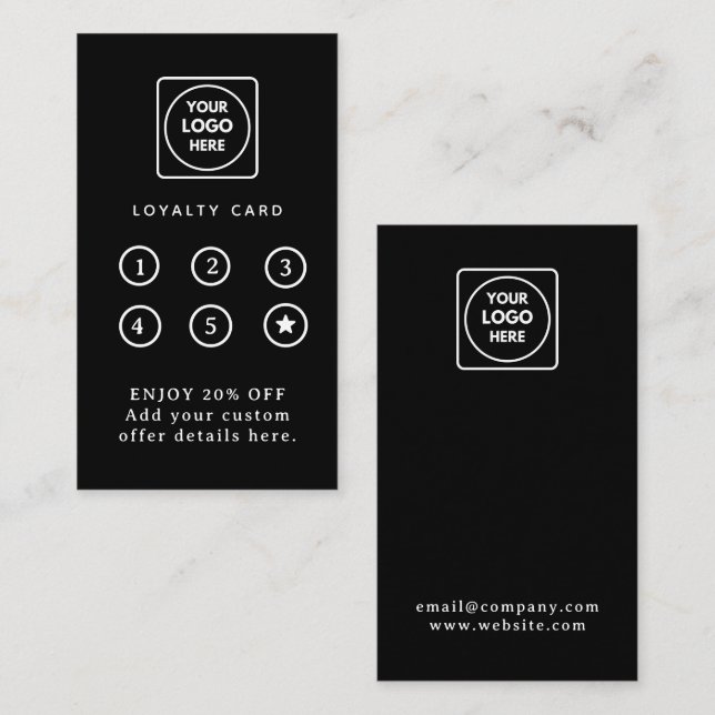 Carte de fidélité noire | Carte perforée de logo d (Devant / Derrière)