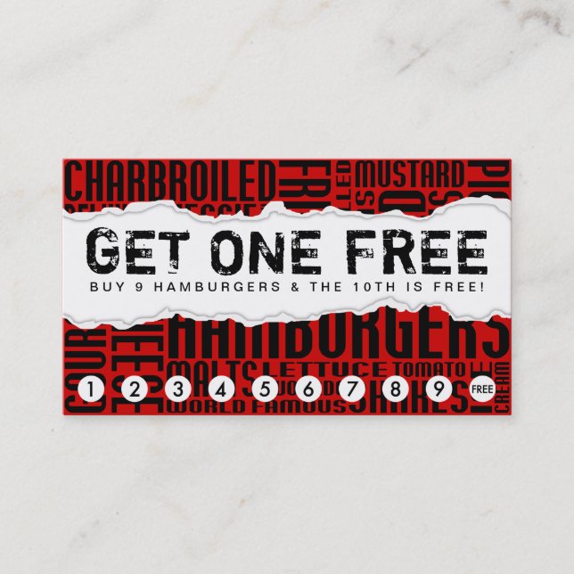 Carte De Fidélité obtenir 1 HAMBURGER gratuit (Devant)