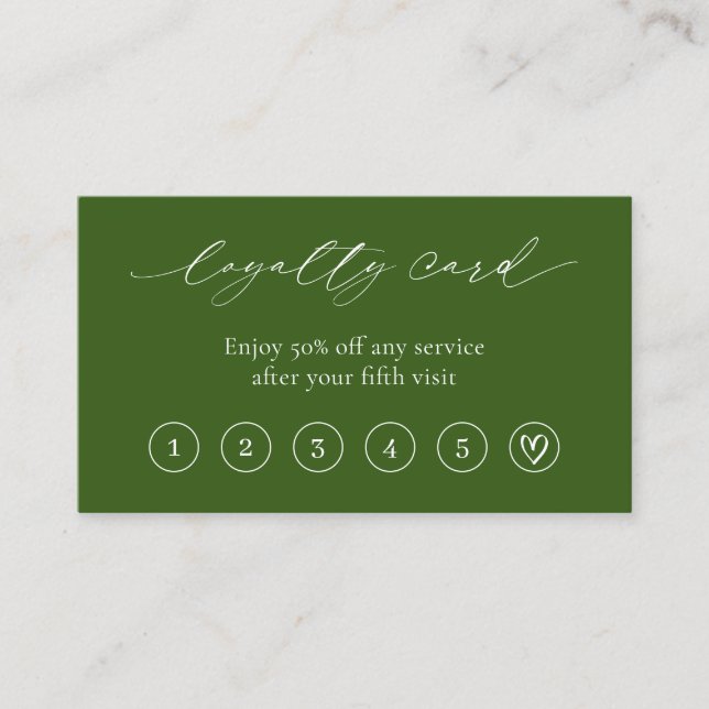 Carte De Fidélité Olive Green Minimal Heart QR Code élégant Moderne (Devant)