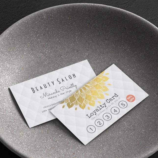 Carte de fidélité Or Floral Blanc cuir maquillage  (Créateur téléchargé)