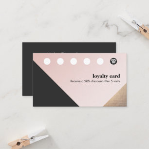 Carte De Fidélité Or moderne, noir, rose géométrique 6 Punch Loyauté