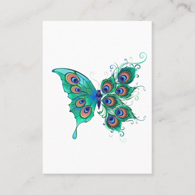 Carte De Fidélité Papillon avec plumes de paon vertes (Devant)