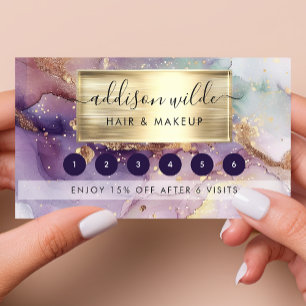 Carte De Fidélité Parties scintillant Lilac Aquarelle Faux Gold Foil