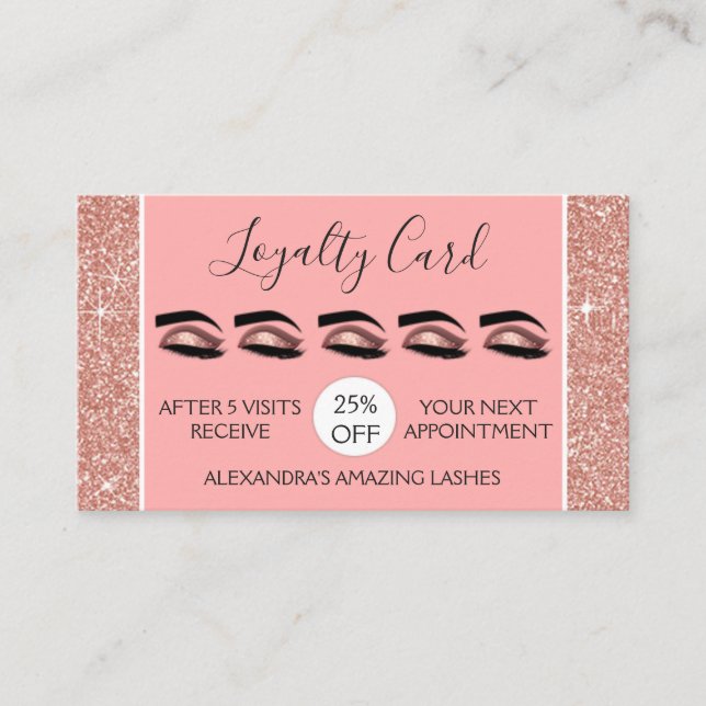 Carte De Fidélité Parties scintillant or rose et éclat Lashes Fidéli (Devant)