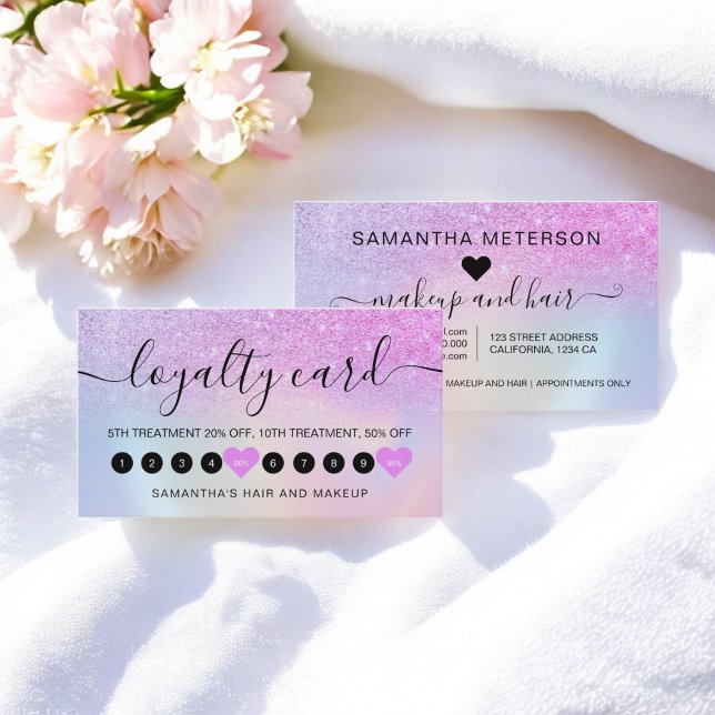 Carte De Fidélité Parties scintillant Rainbow de luxe Ombre maquilla (Luxury Rainbow Glitter Ombre Makeup 10 Loyalty Card)