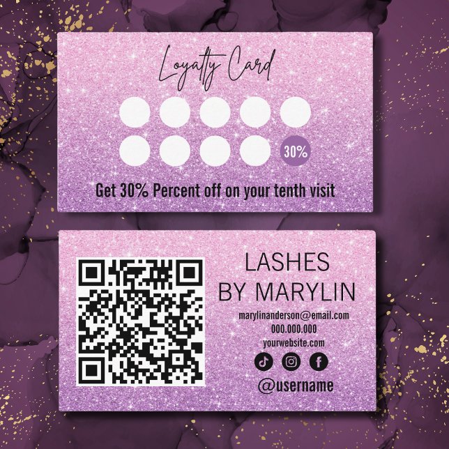 Carte De Fidélité Parties scintillant rose et violet Ombre Lash Tech (Créateur téléchargé)