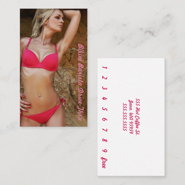 Carte De Fidélité Photo Bikini Barista Drive-Thru Rose Custom (Devant / Derrière)