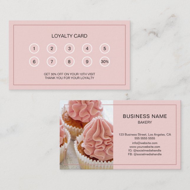 Carte De Fidélité Photo personnalisée Boulangerie rose minimale (Devant / Derrière)