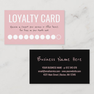 Carte De Fidélité Pink Black White Ten Visites Loyalty Punch Card