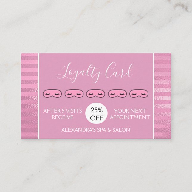 Carte De Fidélité Pink Foil Stripes Massage et Loyauté Spa (Devant)