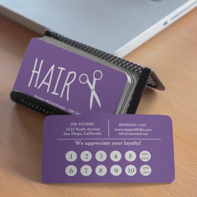 Carte de Fidélité Plate Coiffeur Violet (Créateur téléchargé)