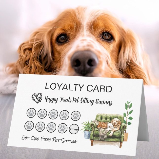 Carte de fidélité pliée pour gardien d'animaux et  (loyalty card for pet sitter)