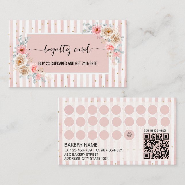 Carte de fidélité pour gâteau avec rayures florale (Devant / Derrière)