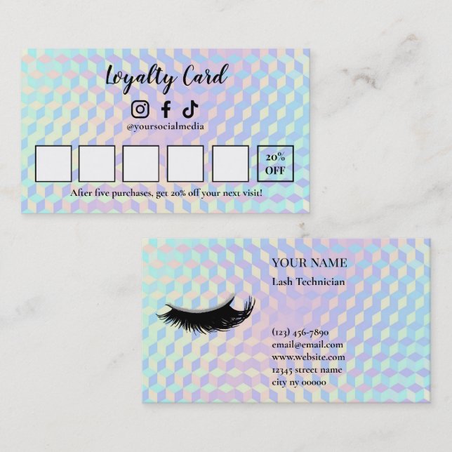 Carte de fidélité pour technicien de cils holograp (Devant / Derrière)