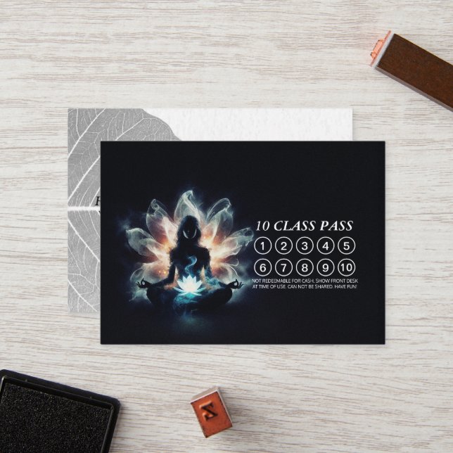Carte De Fidélité Professeur de Yoga Méditation Pose Facile 10 Pass  (Devant/Arrière en situation)