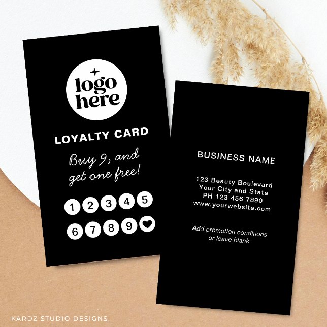 Carte de Fidélité Professionnelle Logo Noir (Front and back of loyalty card is shown in 3.5 x 2 in. Choose size, paper and corner style.)
