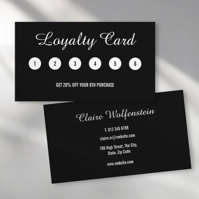 Carte de fidélité professionnelle noir et blanc mi (Minimalist Black White Professional Loyalty Card)